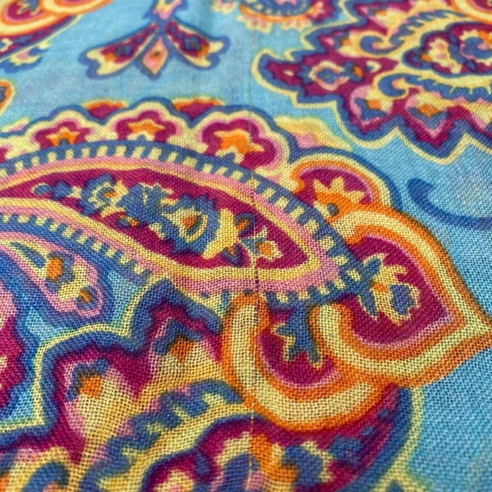 Peter Millar Silk Cashmere Paisley Scarf Blue Pink‎ Fringe 27x72 Quiet Luxury